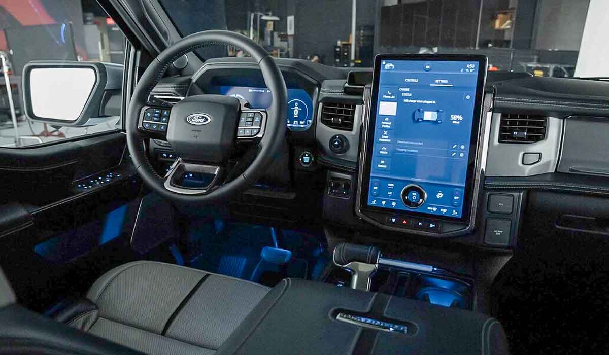 2022 Ford F 150 Lightning The cabin is largely the same as the conventional F-150, with a major exception 2022 Ford F 150 Lightning