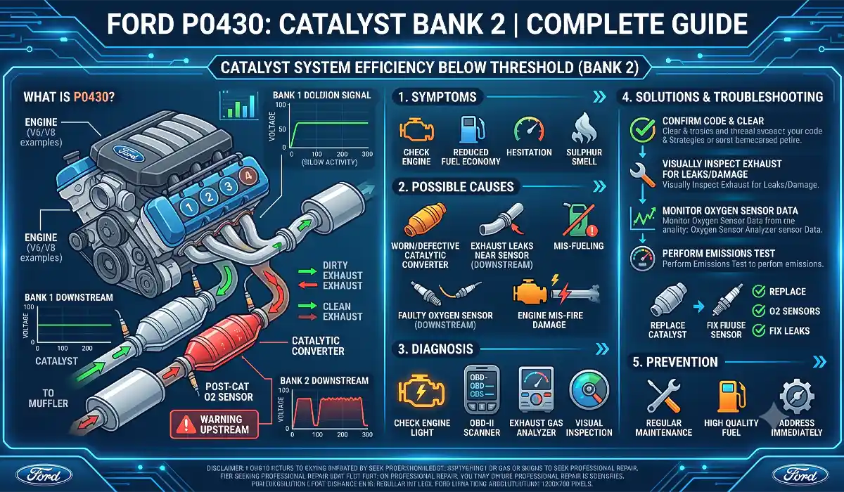 P0430 Code: Catalyst System Efficiency Below Threshold (Bank 2) Ford P0430 Catalyst Bank 2