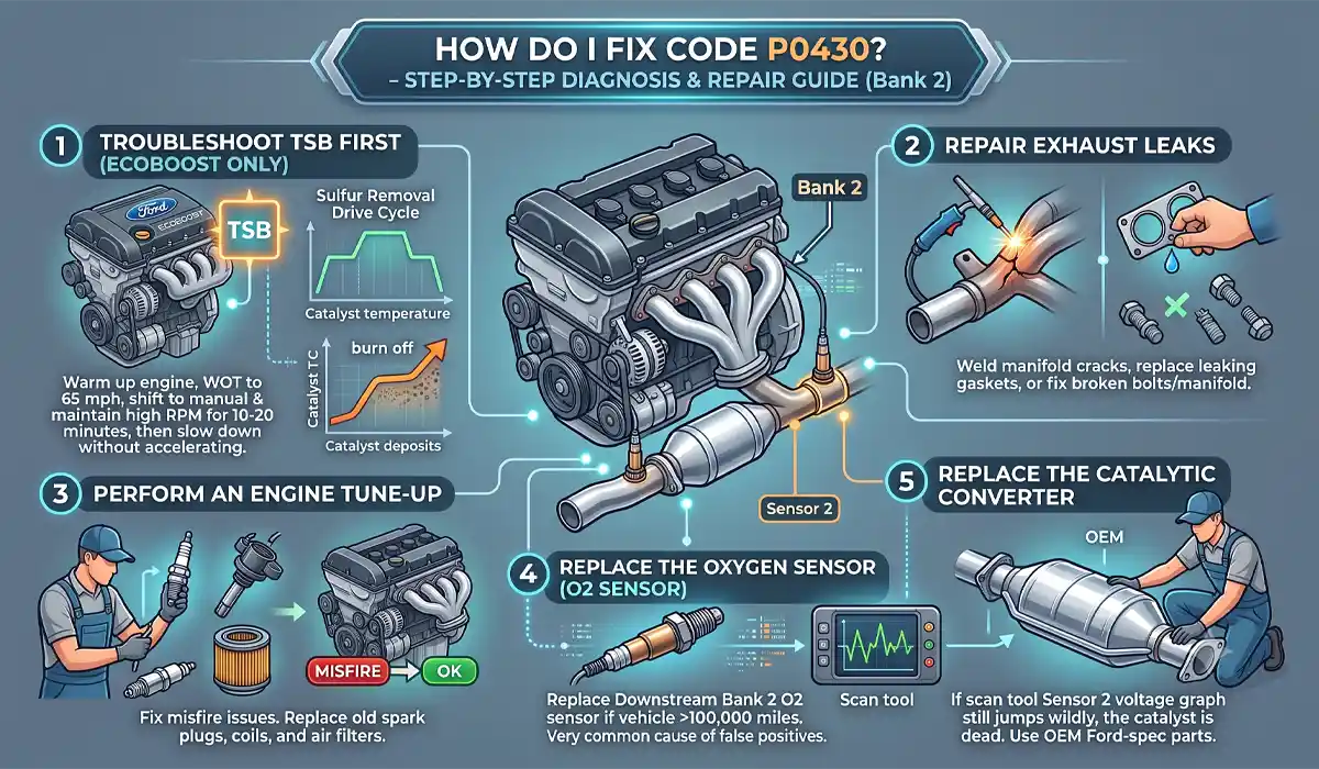 The P0430 diagnostic trouble code signals that the catalytic converter on Bank 2 is not processing exhaust gases efficiently enough. How Do I Fix Code P0430